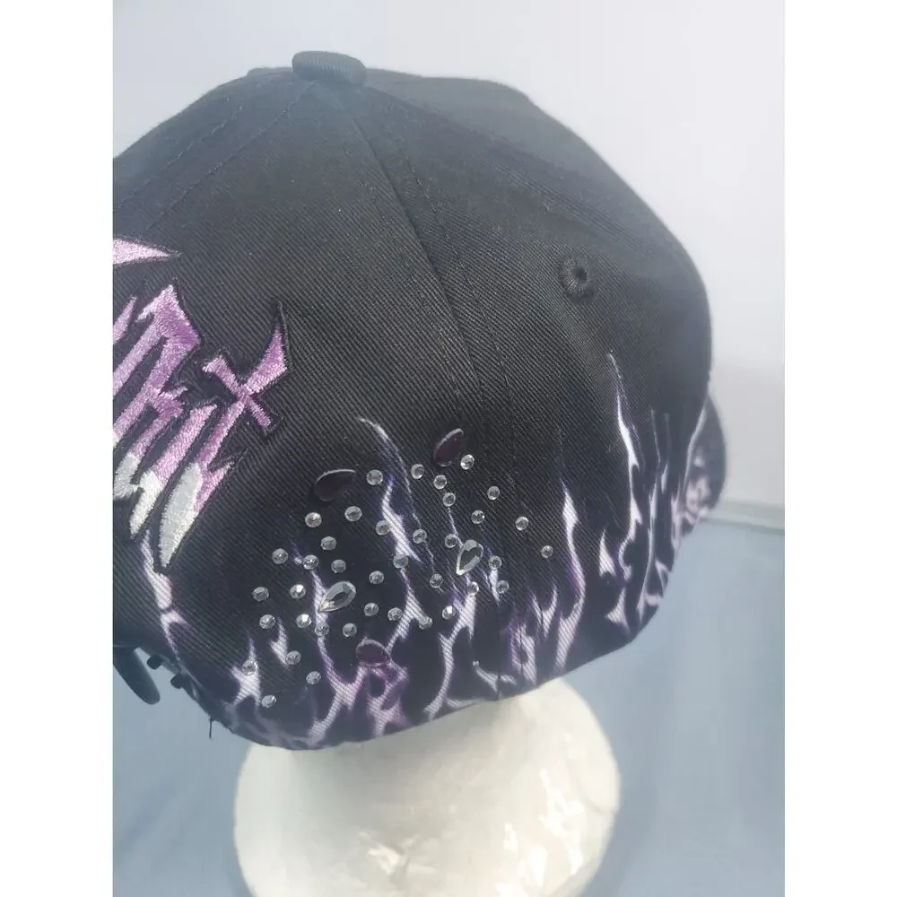 CASHED OUT HATS Purple Flame Black Purple Snapback Hat Skull Full Set COFLAMES